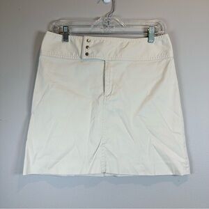Banana Republic Cream Button-Front Mini Skirt Back Pockets Preppy Fall Golf Pool